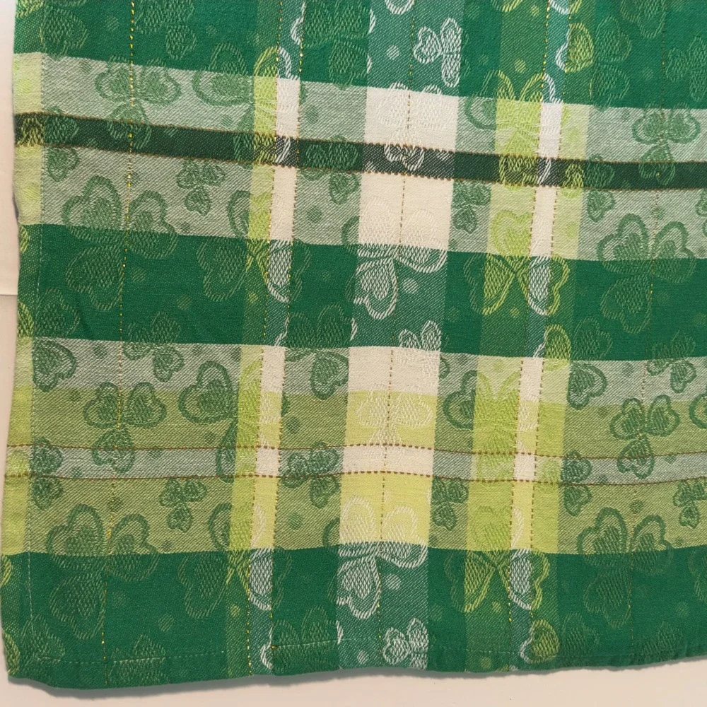 St Patricks Day Green Plaid Shamrock Tablecloth Gold Shimmer 55x81 Rectangle